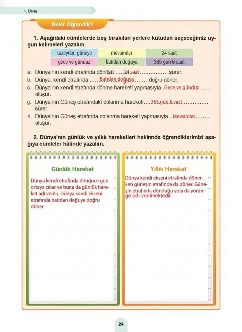 4. Sınıf Fen Bilimleri Ders Kitabı Cevapları Sözcü Yayınları Sayfa 24 Çözüm Görseli