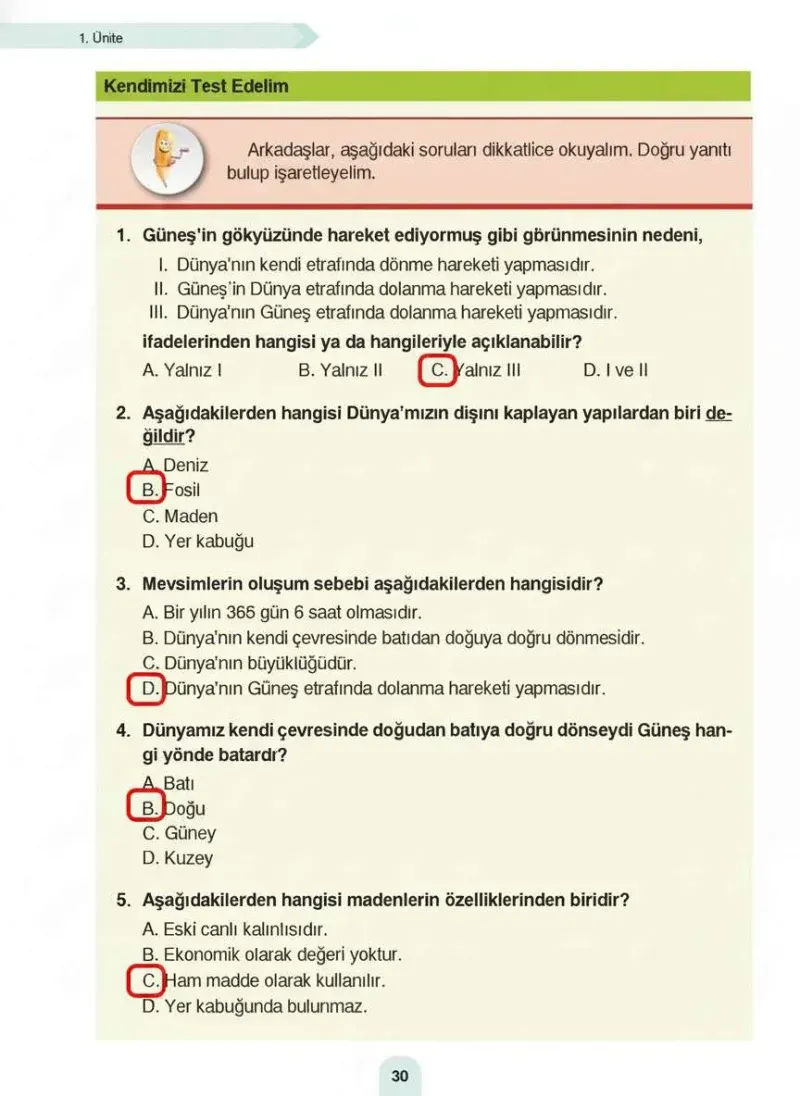 4. Sınıf Fen Bilimleri Ders Kitabı Cevapları Sözcü Yayınları Sayfa 30 Çözüm Görseli