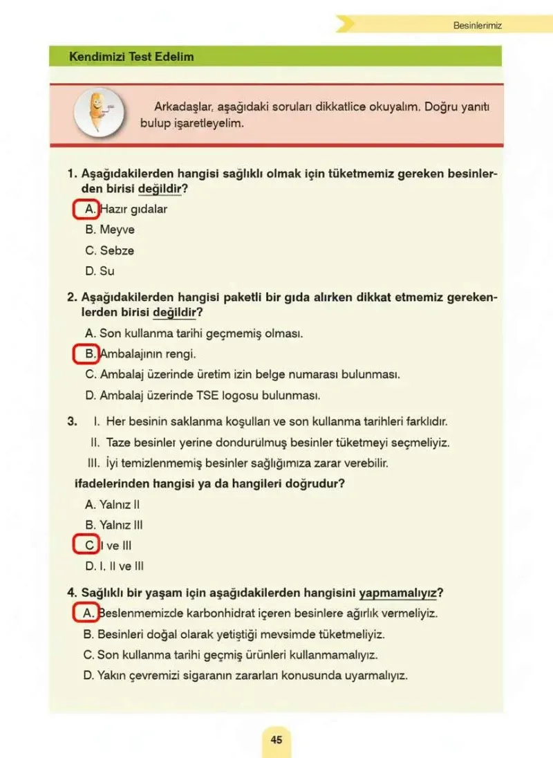 4. Sınıf Fen Bilimleri Ders Kitabı Cevapları Sözcü Yayınları Sayfa 45 Çözüm Görseli