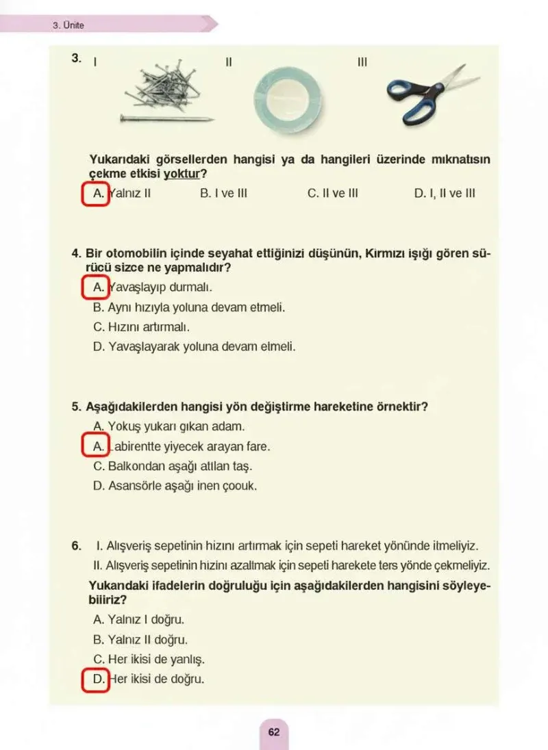 4. Sınıf Fen Bilimleri Ders Kitabı Cevapları Sözcü Yayınları Sayfa 62 Çözüm Görseli