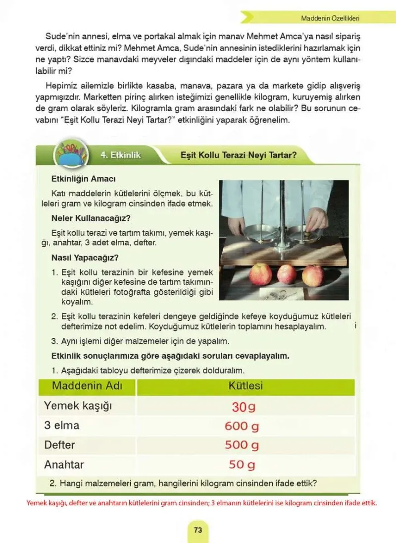 4. Sınıf Fen Bilimleri Ders Kitabı Cevapları Sözcü Yayınları Sayfa 73 Çözüm Görseli