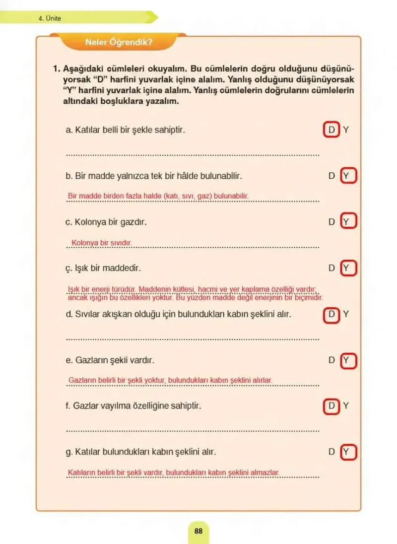 4. Sınıf Fen Bilimleri Ders Kitabı Cevapları Sözcü Yayınları Sayfa 88 Çözüm Görseli
