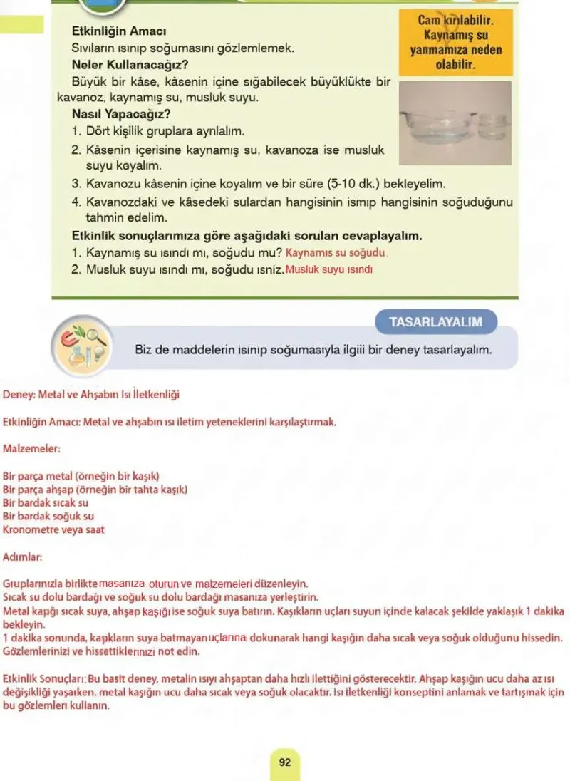 4. Sınıf Fen Bilimleri Ders Kitabı Cevapları Sözcü Yayınları Sayfa 92 Çözüm Görseli
