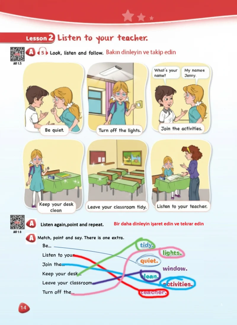 4. Sınıf İngilizce Ders Kitabı Cevapları SDR Dİkey Yayınları Sayfa 14 Çözüm Görseli