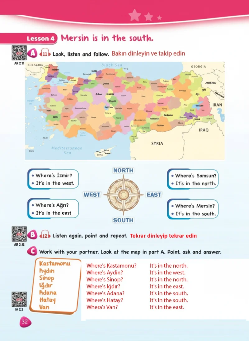 4. Sınıf İngilizce Ders Kitabı Cevapları SDR Dİkey Yayınları Sayfa 32 Çözüm Görseli