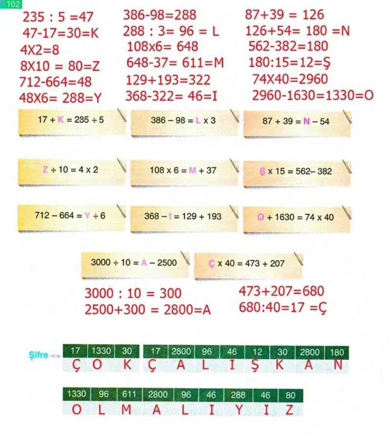 4. Sınıf Matematik Ders Kitabı Cevapları Ada Yayınları Sayfa 102 Çözüm Görseli
