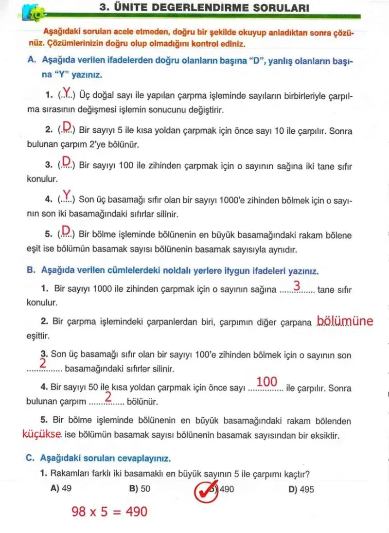 4. Sınıf Matematik Ders Kitabı Cevapları Ada Yayınları Sayfa 106 Çözüm Görseli
