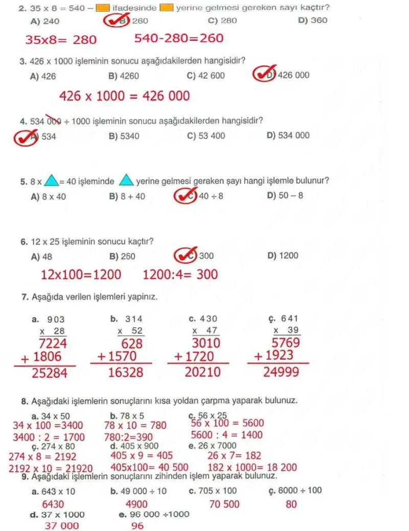 4. Sınıf Matematik Ders Kitabı Cevapları Ada Yayınları Sayfa 107 Çözüm Görseli
