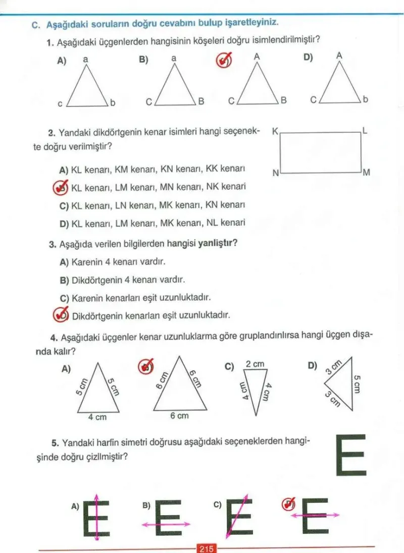 4. Sınıf Matematik Ders Kitabı Cevapları Ada Yayınları Sayfa 215 Çözüm Görseli