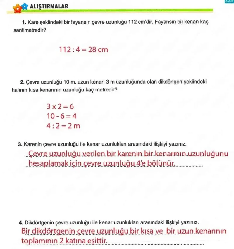 4. Sınıf Matematik Ders Kitabı Cevapları Ada Yayınları Sayfa 222 Çözüm Görseli