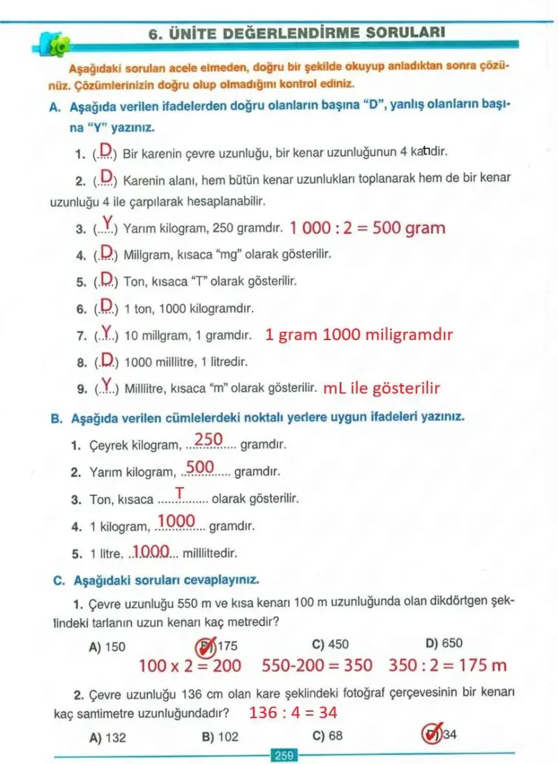 4. Sınıf Matematik Ders Kitabı Cevapları Ada Yayınları Sayfa 259 Çözüm Görseli