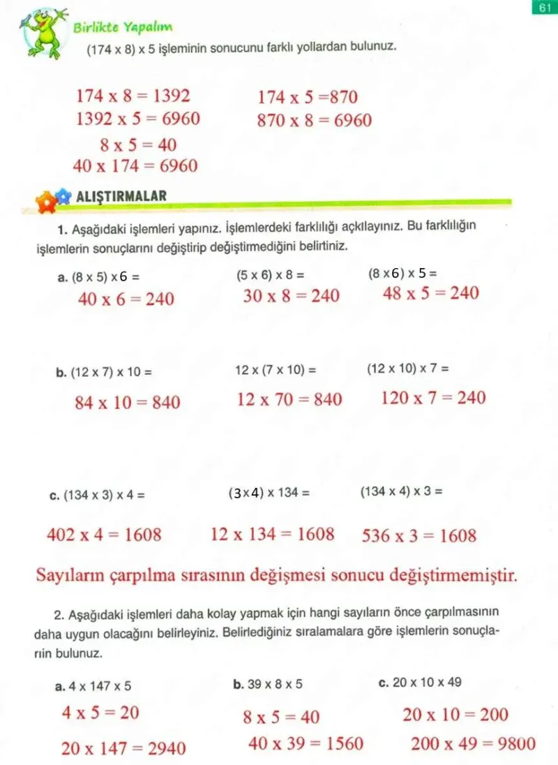 4. Sınıf Matematik Ders Kitabı Cevapları Ada Yayınları Sayfa 61 Çözüm Görseli