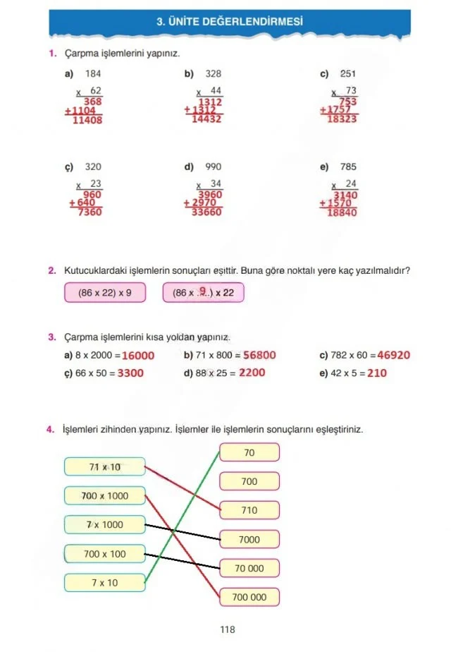 4. Sınıf Matematik Ders Kitabı Cevapları Ata Yayınları Sayfa 118 Çözüm Görseli