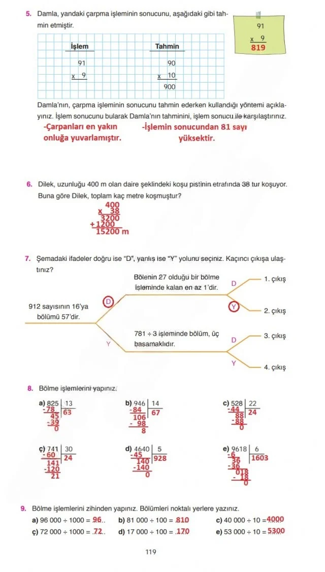 4. Sınıf Matematik Ders Kitabı Cevapları Ata Yayınları Sayfa 119 Çözüm Görseli