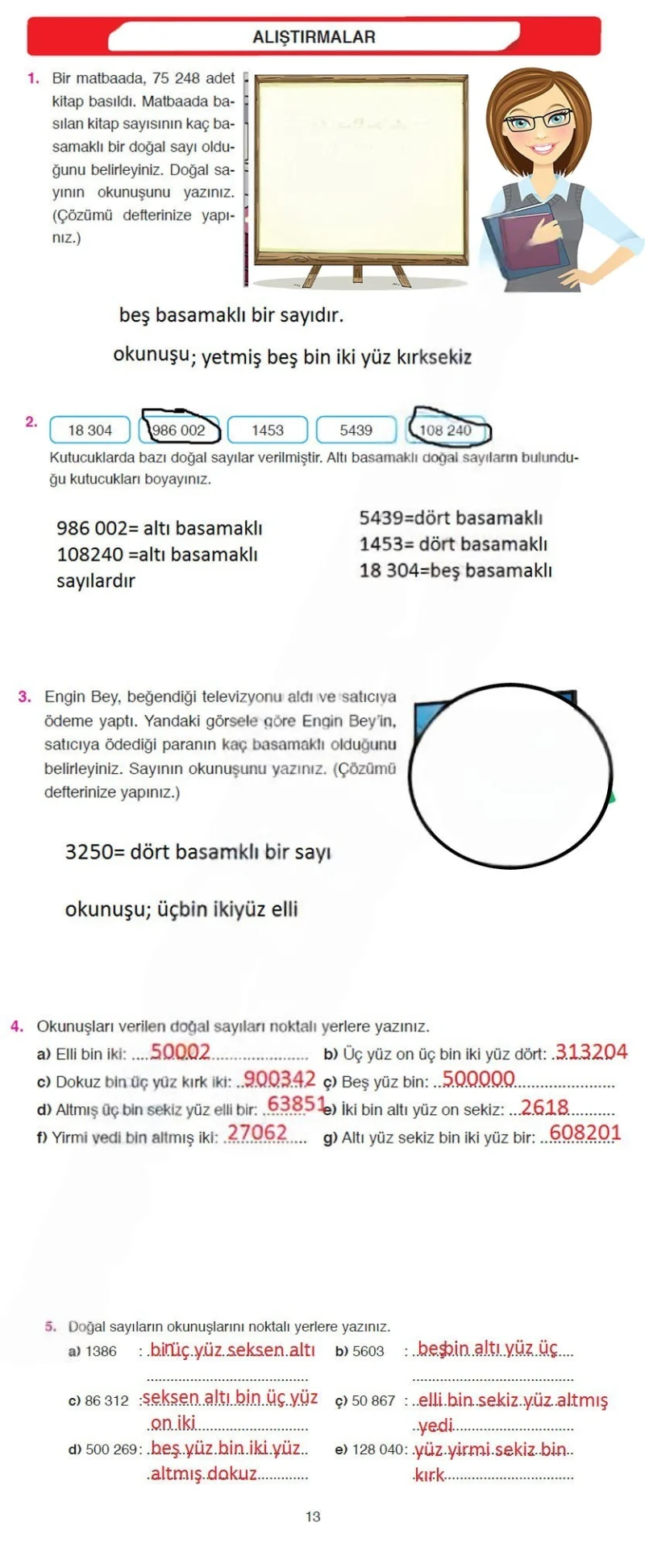 4. Sınıf Matematik Ders Kitabı Cevapları Ata Yayınları Sayfa 13 Çözüm Görseli