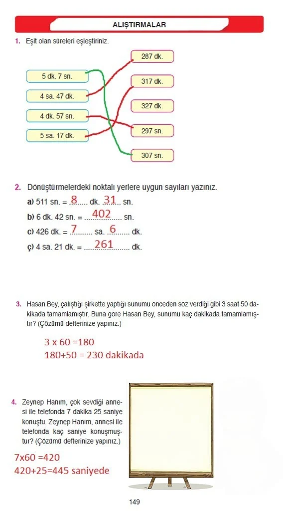 4. Sınıf Matematik Ders Kitabı Cevapları Ata Yayınları Sayfa 149 Çözüm Görseli