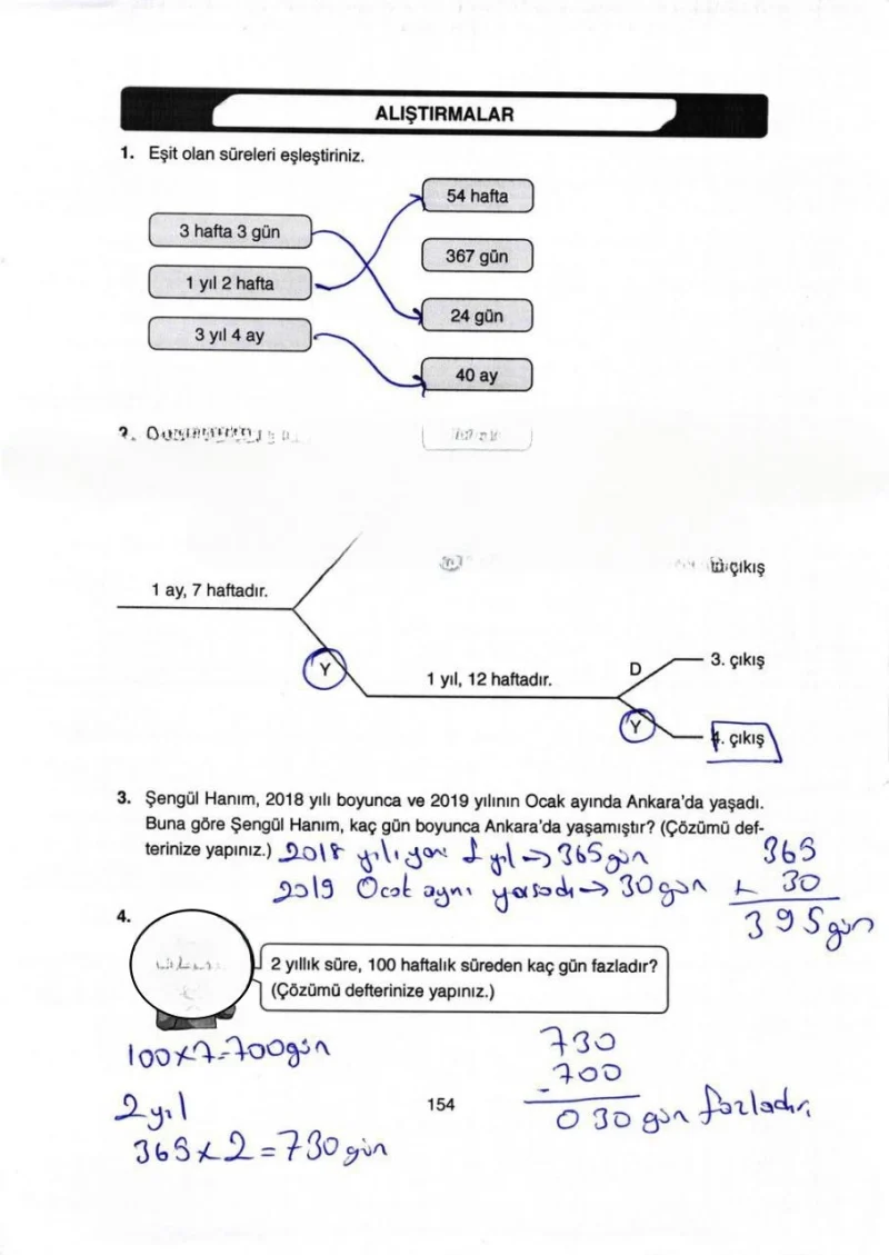 4. Sınıf Matematik Ders Kitabı Cevapları Ata Yayınları Sayfa 154 Çözüm Görseli