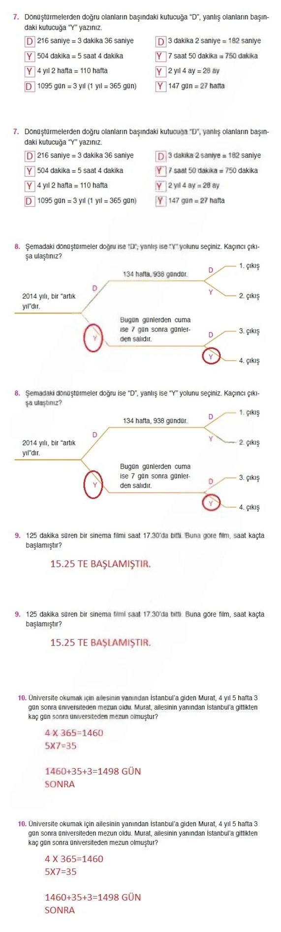 4. Sınıf Matematik Ders Kitabı Cevapları Ata Yayınları Sayfa 182 Çözüm Görseli