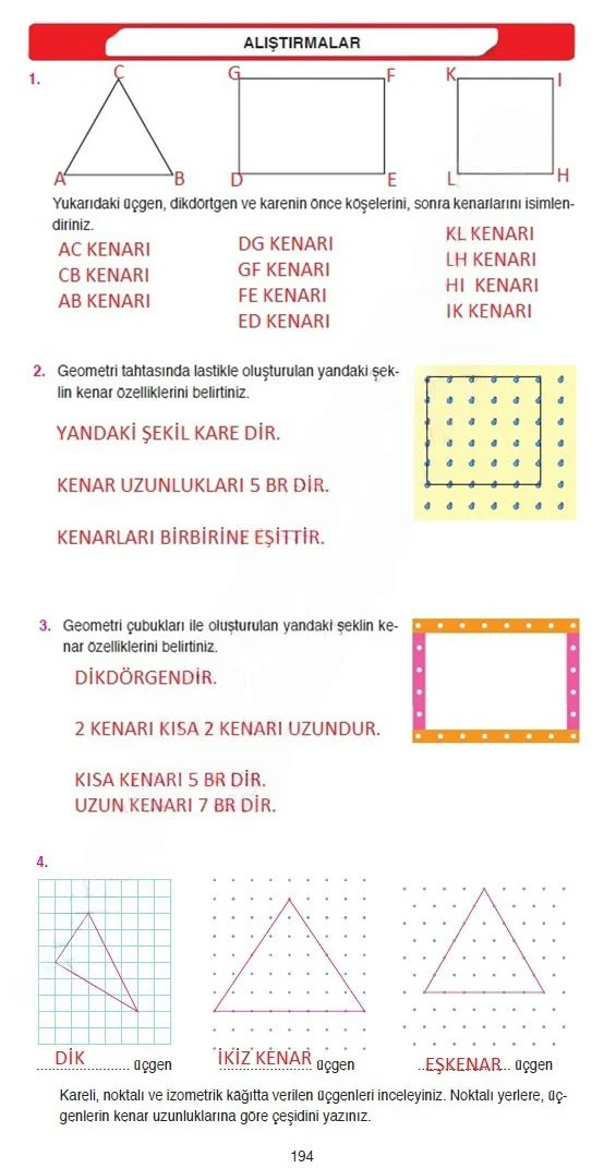 4. Sınıf Matematik Ders Kitabı Cevapları Ata Yayınları Sayfa 194 Çözüm Görseli