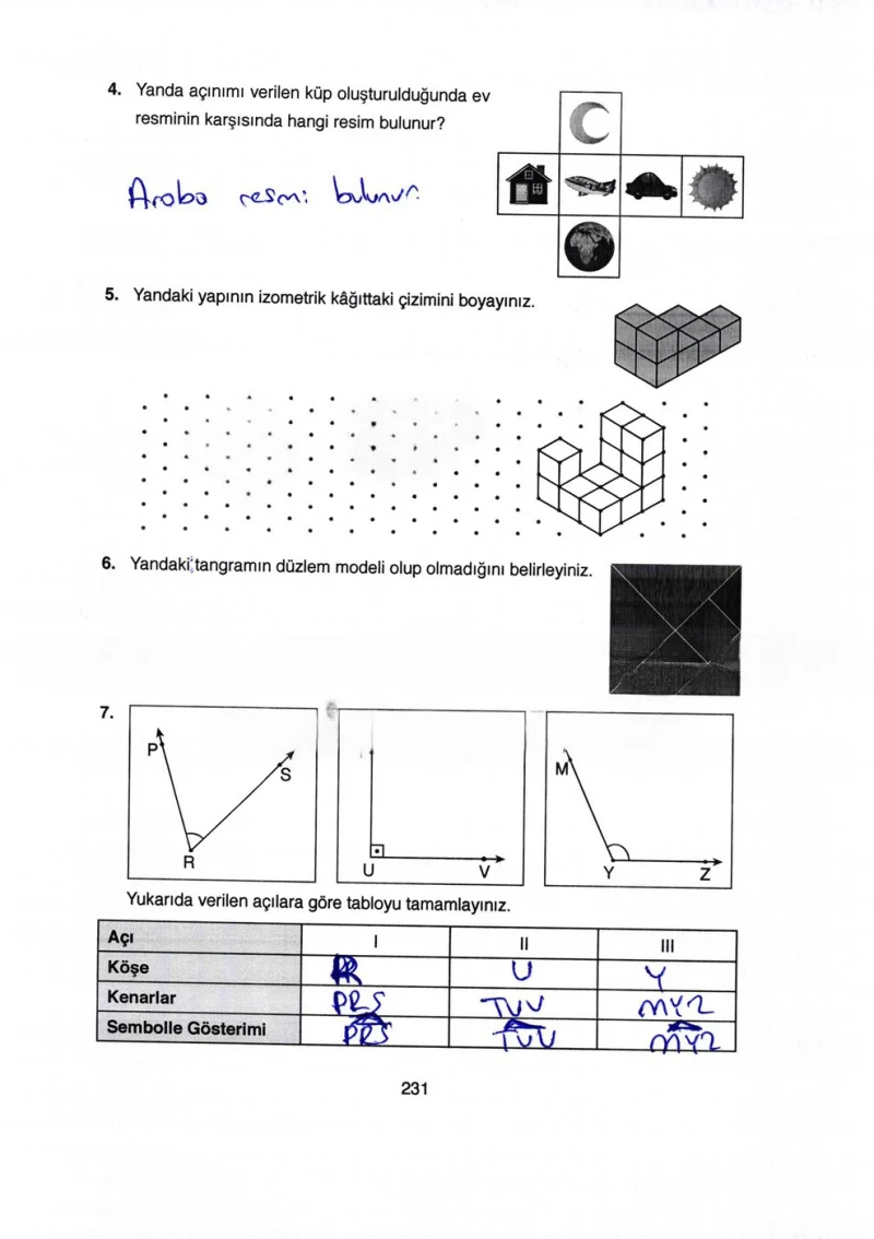 4. Sınıf Matematik Ders Kitabı Cevapları Ata Yayınları Sayfa 231 Çözüm Görseli