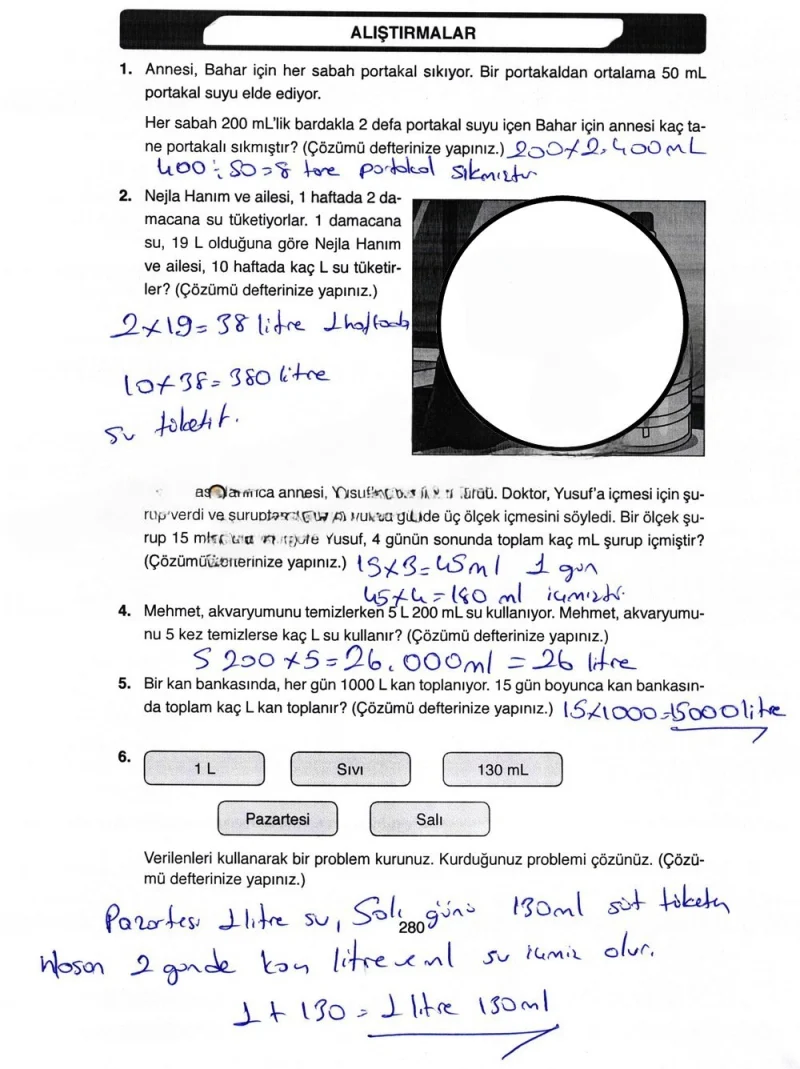 4. Sınıf Matematik Ders Kitabı Cevapları Ata Yayınları Sayfa 280 Çözüm Görseli