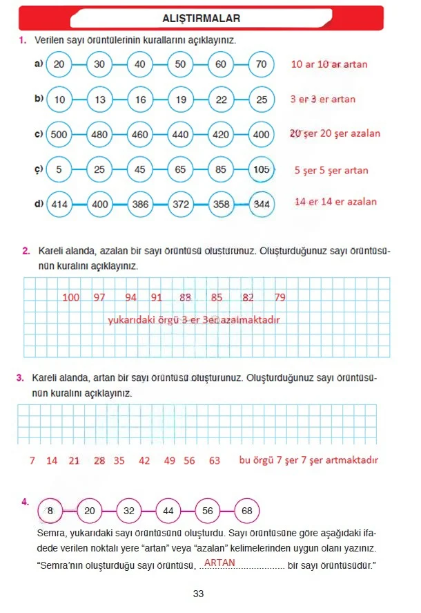 4. Sınıf Matematik Ders Kitabı Cevapları Ata Yayınları Sayfa 33 Çözüm Görseli