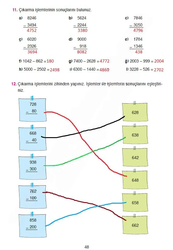 4. Sınıf Matematik Ders Kitabı Cevapları Ata Yayınları Sayfa 48 Çözüm Görseli