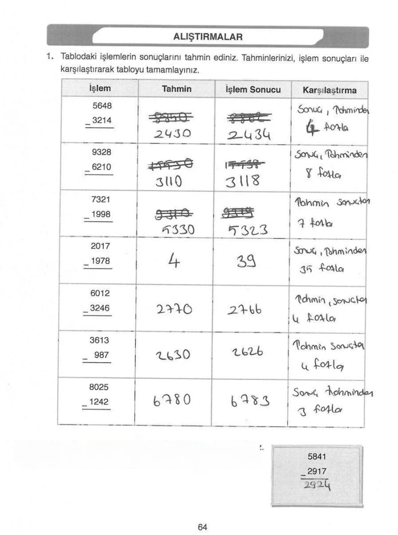 4. Sınıf Matematik Ders Kitabı Cevapları Ata Yayınları Sayfa 64 Çözüm Görseli