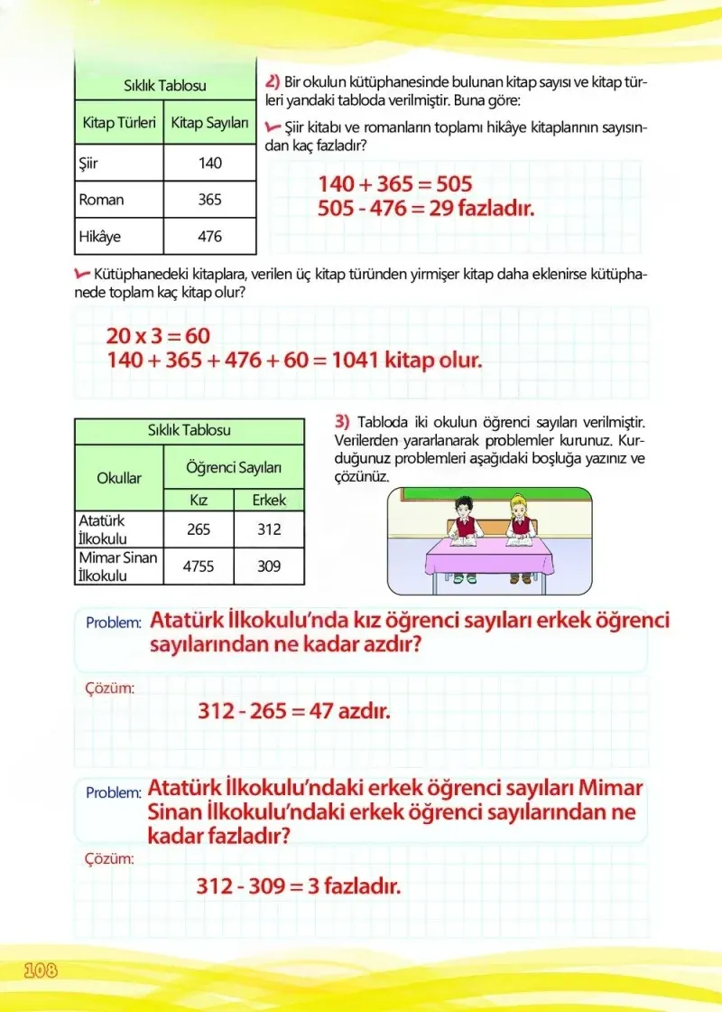 4. Sınıf Matematik Ders Kitabı Cevapları Meb Yayınları Çalışma Kitabı 1 Sayfa 108 Çözüm Görseli