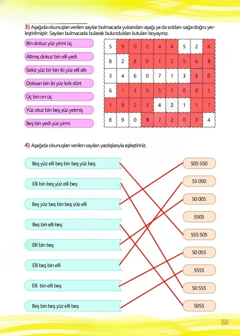 4. Sınıf Matematik Ders Kitabı Cevapları Meb Yayınları Çalışma Kitabı 1 Sayfa 13 Çözüm Görseli