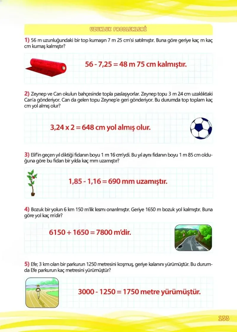 4. Sınıf Matematik Ders Kitabı Cevapları Meb Yayınları Çalışma Kitabı 1 Sayfa 133 Çözüm Görseli