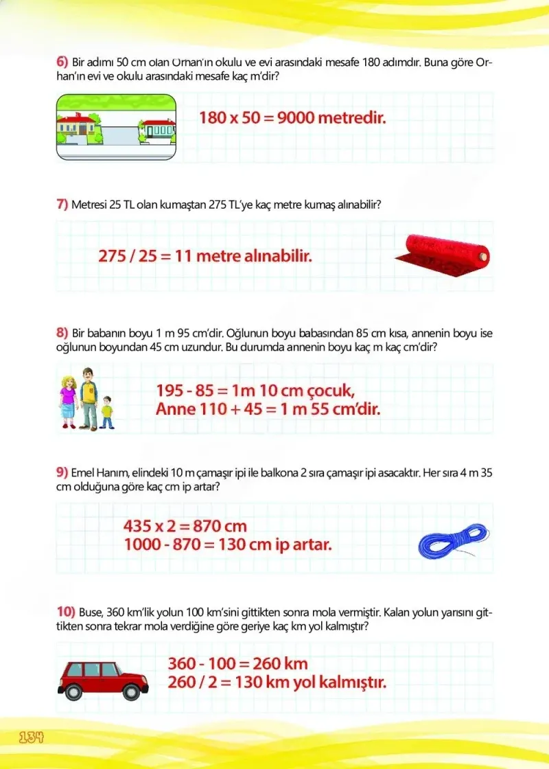 4. Sınıf Matematik Ders Kitabı Cevapları Meb Yayınları Çalışma Kitabı 1 Sayfa 134 Çözüm Görseli
