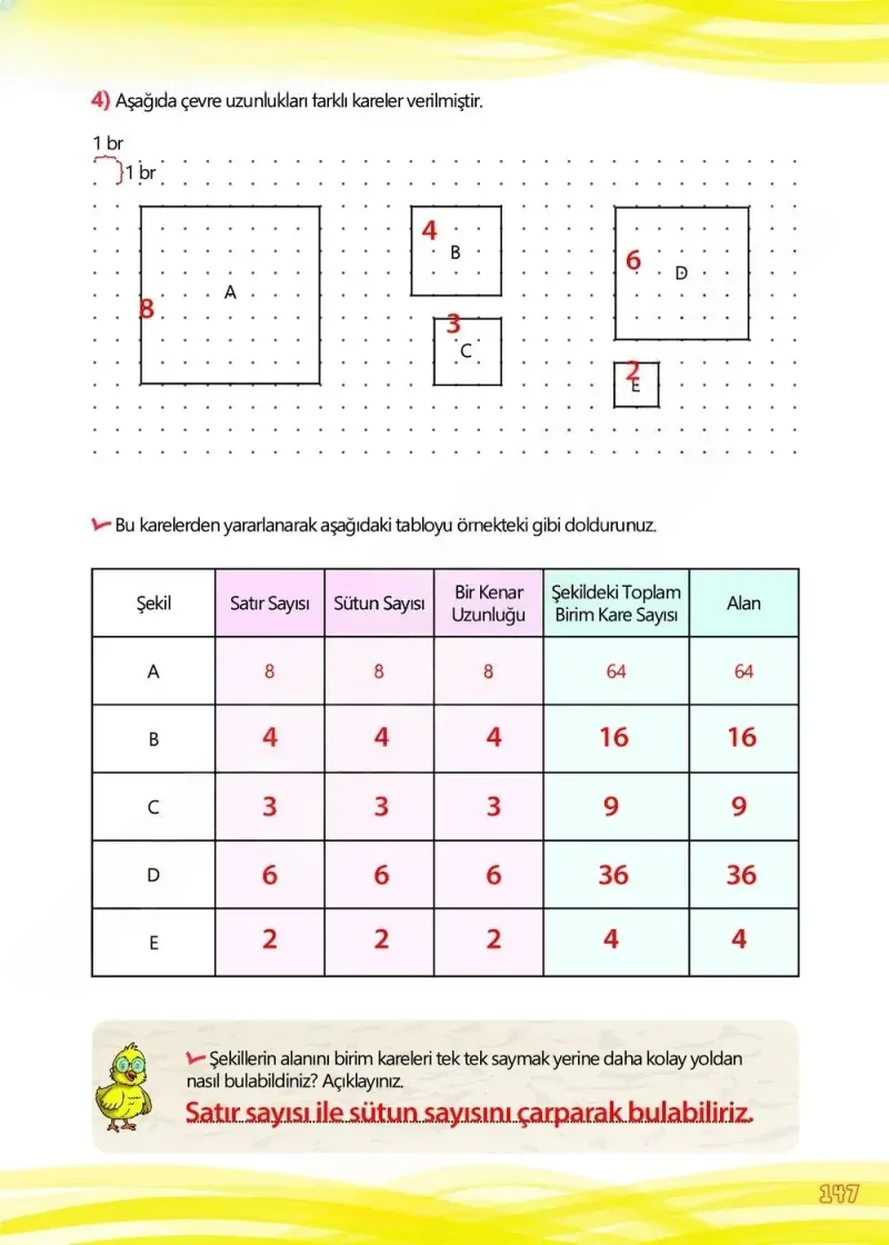 4. Sınıf Matematik Ders Kitabı Cevapları Meb Yayınları Çalışma Kitabı 1 Sayfa 147 Çözüm Görseli