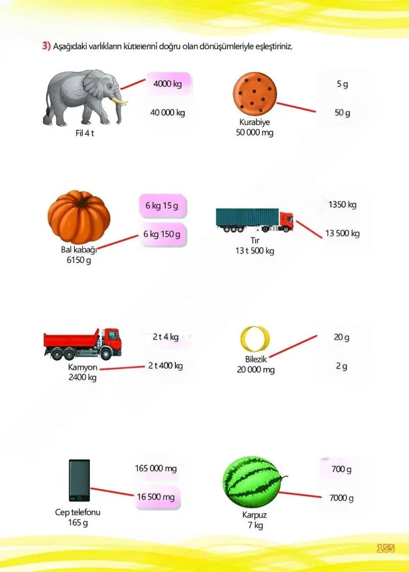4. Sınıf Matematik Ders Kitabı Cevapları Meb Yayınları Çalışma Kitabı 1 Sayfa 155 Çözüm Görseli