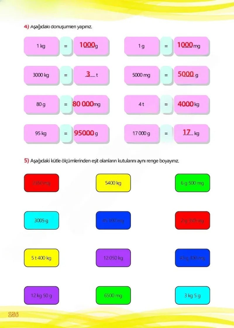 4. Sınıf Matematik Ders Kitabı Cevapları Meb Yayınları Çalışma Kitabı 1 Sayfa 156 Çözüm Görseli