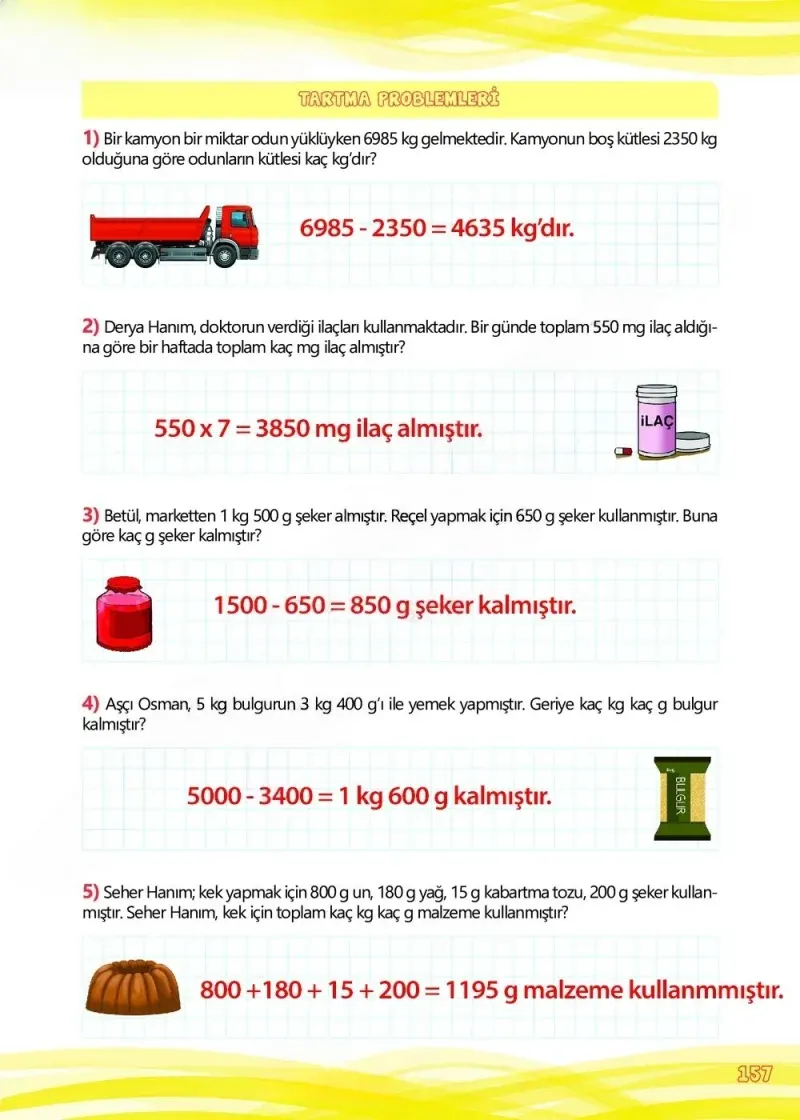 4. Sınıf Matematik Ders Kitabı Cevapları Meb Yayınları Çalışma Kitabı 1 Sayfa 157 Çözüm Görseli