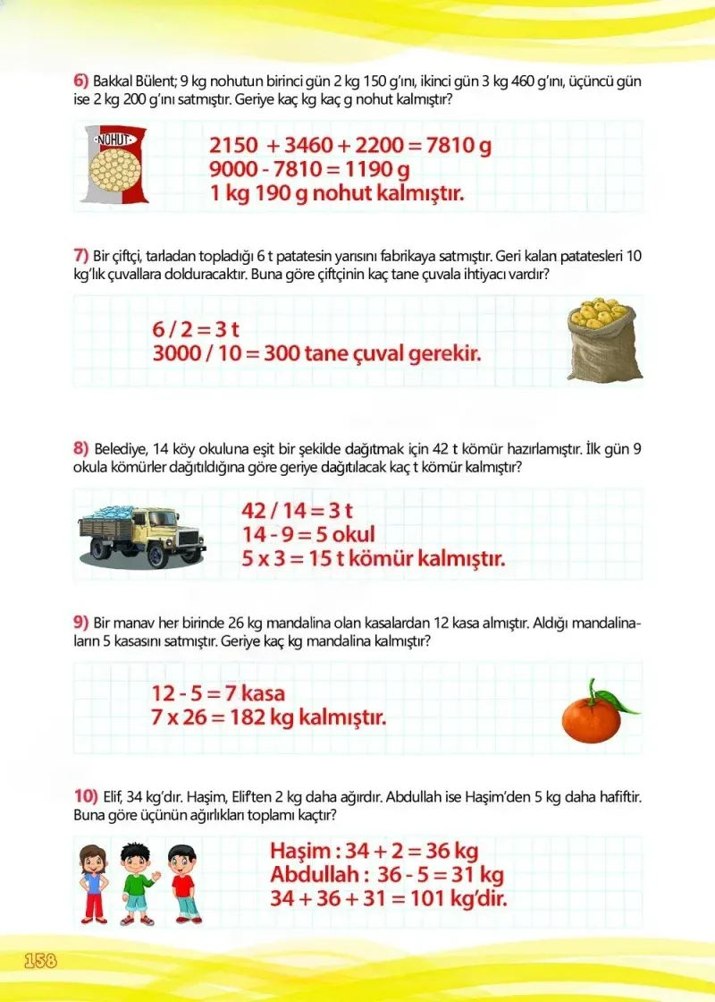 4. Sınıf Matematik Ders Kitabı Cevapları Meb Yayınları Çalışma Kitabı 1 Sayfa 158 Çözüm Görseli