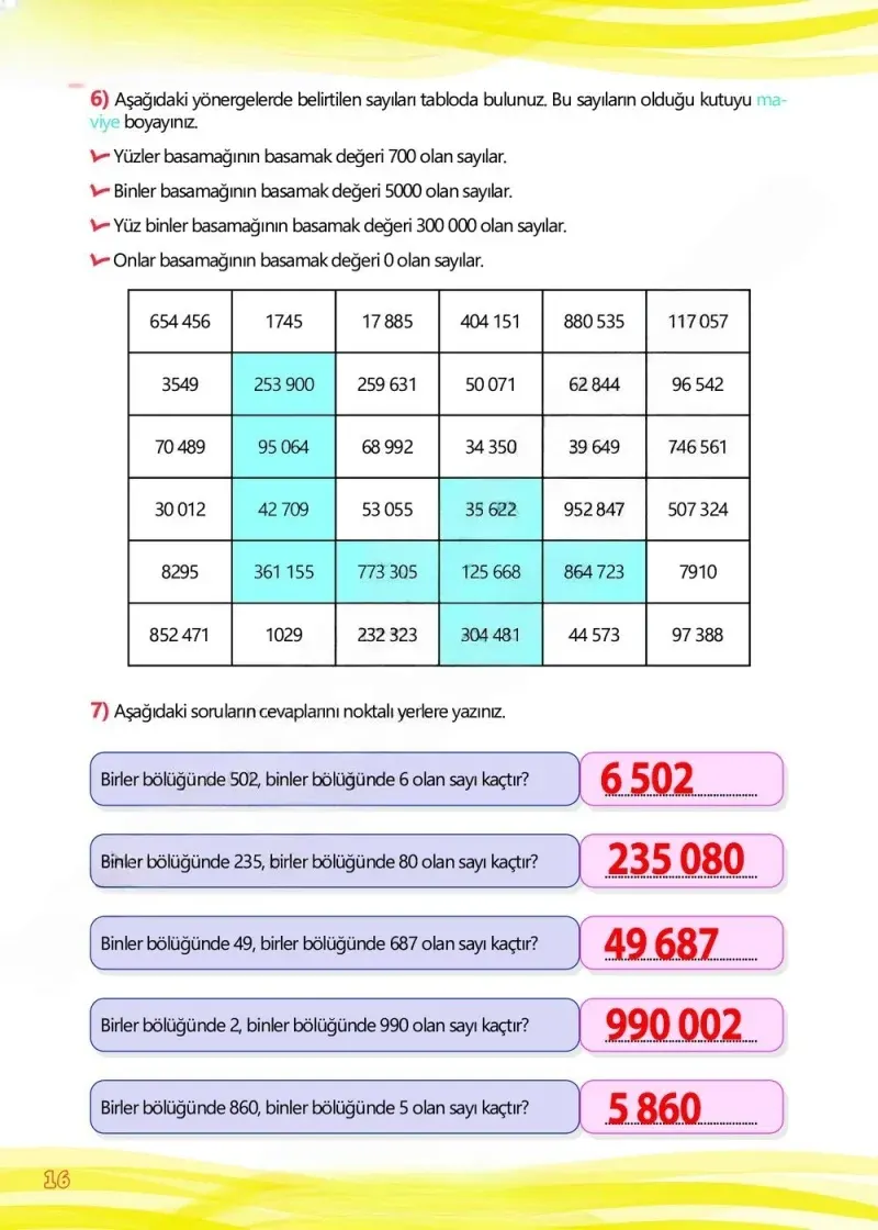 4. Sınıf Matematik Ders Kitabı Cevapları Meb Yayınları Çalışma Kitabı 1 Sayfa 16 Çözüm Görseli