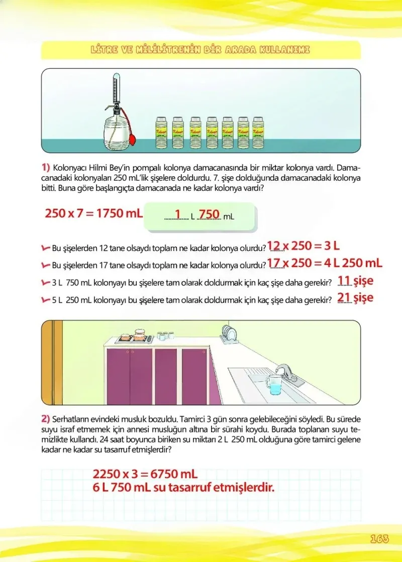 4. Sınıf Matematik Ders Kitabı Cevapları Meb Yayınları Çalışma Kitabı 1 Sayfa 163 Çözüm Görseli