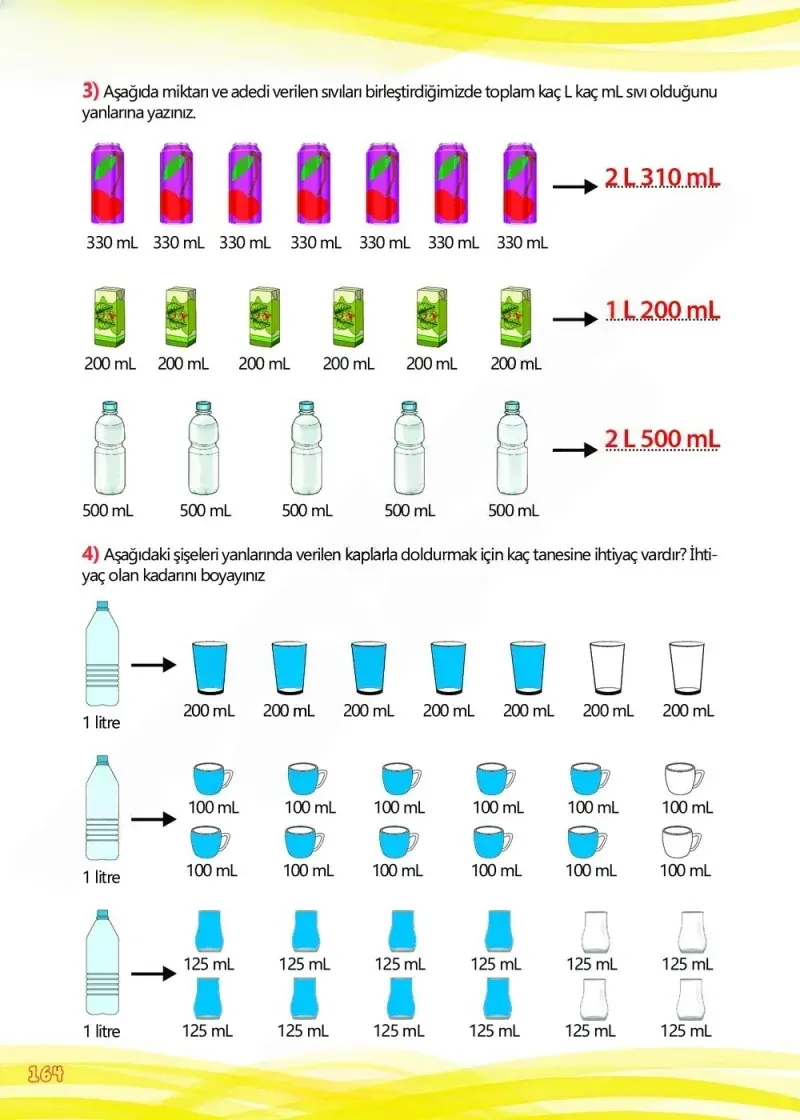 4. Sınıf Matematik Ders Kitabı Cevapları Meb Yayınları Çalışma Kitabı 1 Sayfa 164 Çözüm Görseli