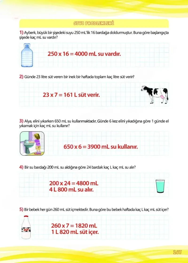 4. Sınıf Matematik Ders Kitabı Cevapları Meb Yayınları Çalışma Kitabı 1 Sayfa 167 Çözüm Görseli