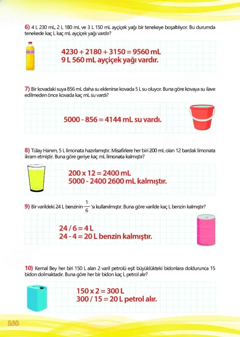 4. Sınıf Matematik Ders Kitabı Cevapları Meb Yayınları Çalışma Kitabı 1 Sayfa 168 Çözüm Görseli