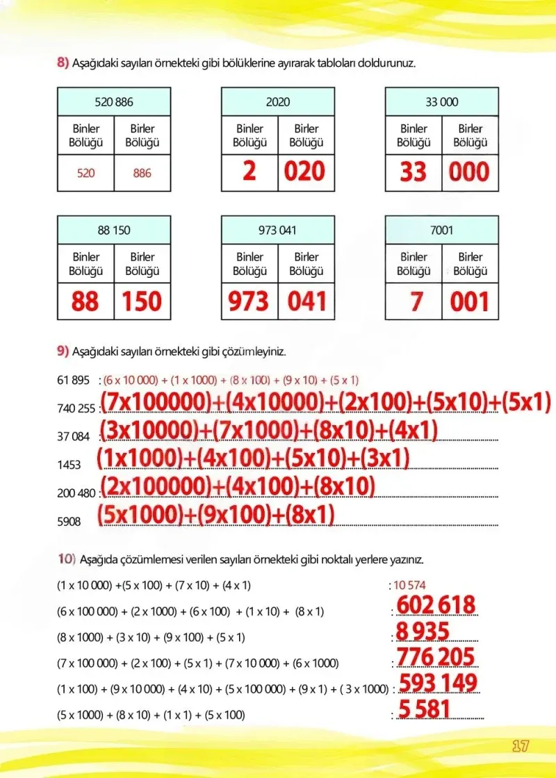 4. Sınıf Matematik Ders Kitabı Cevapları Meb Yayınları Çalışma Kitabı 1 Sayfa 17 Çözüm Görseli