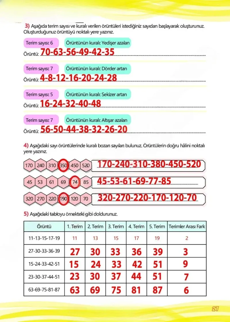 4. Sınıf Matematik Ders Kitabı Cevapları Meb Yayınları Çalışma Kitabı 1 Sayfa 27 Çözüm Görseli