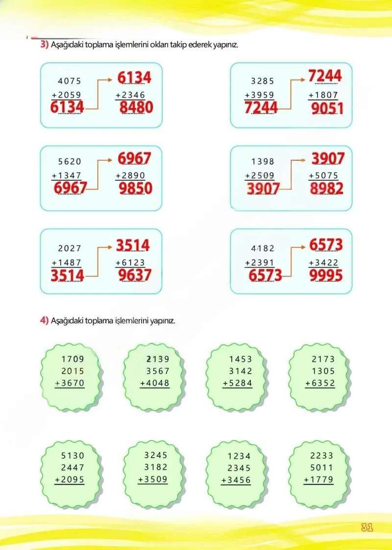4. Sınıf Matematik Ders Kitabı Cevapları Meb Yayınları Çalışma Kitabı 1 Sayfa 31 Çözüm Görseli