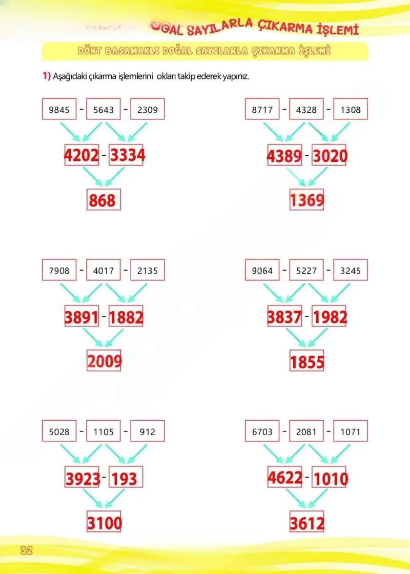 4. Sınıf Matematik Ders Kitabı Cevapları Meb Yayınları Çalışma Kitabı 1 Sayfa 32 Çözüm Görseli