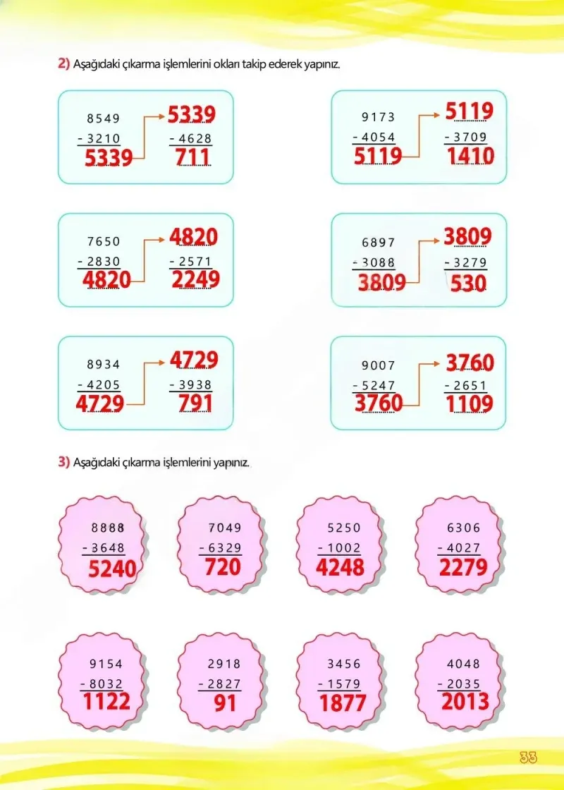 4. Sınıf Matematik Ders Kitabı Cevapları Meb Yayınları Çalışma Kitabı 1 Sayfa 33 Çözüm Görseli