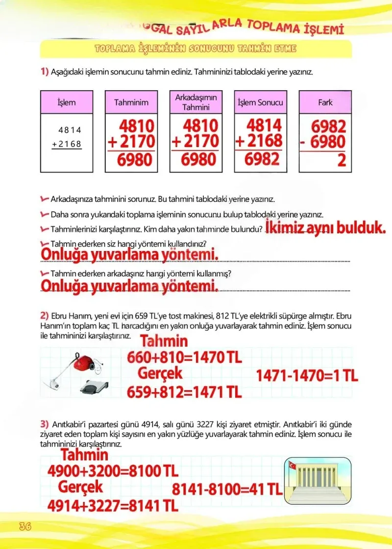 4. Sınıf Matematik Ders Kitabı Cevapları Meb Yayınları Çalışma Kitabı 1 Sayfa 36 Çözüm Görseli