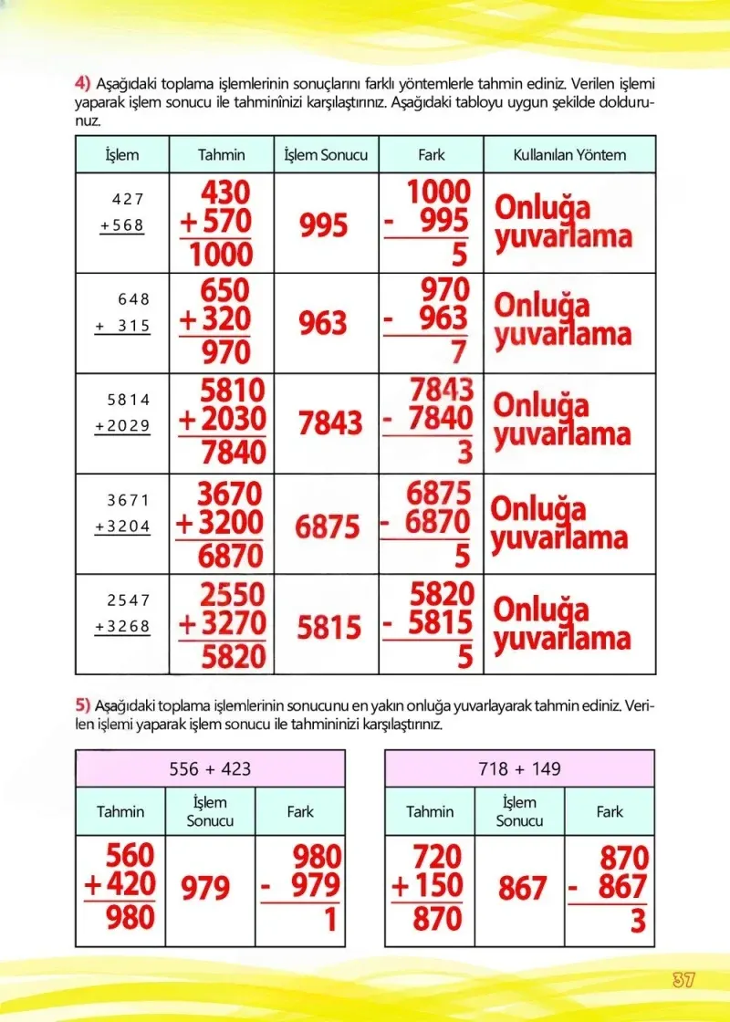 4. Sınıf Matematik Ders Kitabı Cevapları Meb Yayınları Çalışma Kitabı 1 Sayfa 37 Çözüm Görseli
