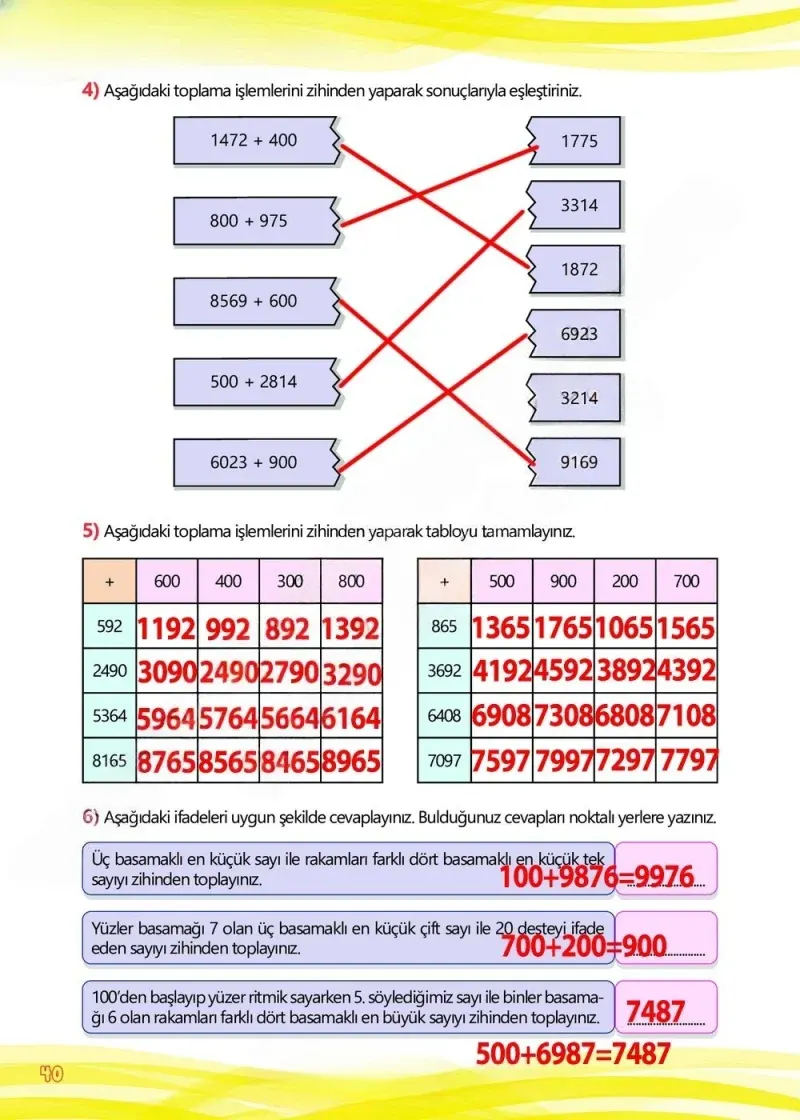 4. Sınıf Matematik Ders Kitabı Cevapları Meb Yayınları Çalışma Kitabı 1 Sayfa 40 Çözüm Görseli